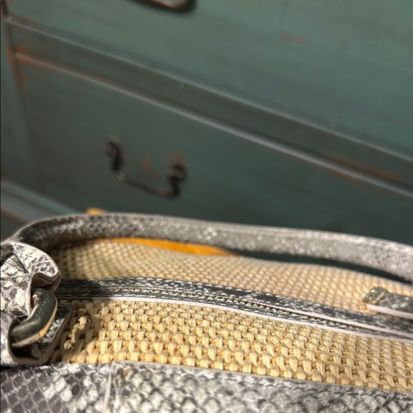 EUC Calvin Klein Tan Straw with Gray Imitation Snake Women's Bag - Picture 9 of 11